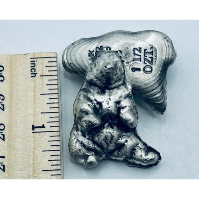 1.5 Troy Oz. MK BarZ Dancing Bear Hand Poured.999 Fine Silver