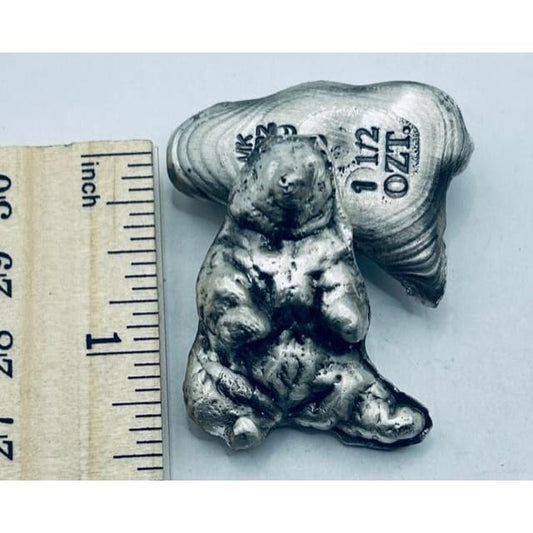 1.5 Troy Oz. MK BarZ Dancing Bear Hand Poured.999 Fine Silver