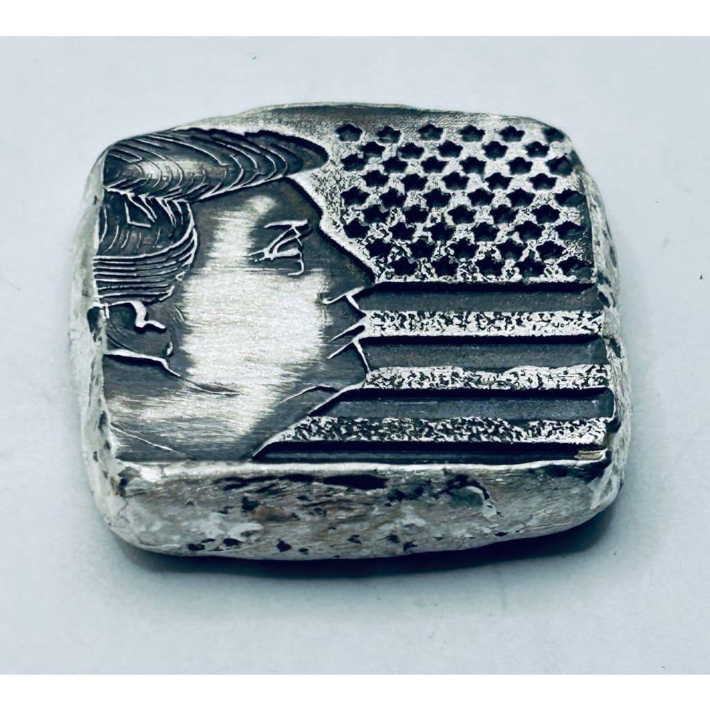 1 Oz.999 FS MK BarZ Salute to Trump Profile Stamped Square.999 Fine Silver
