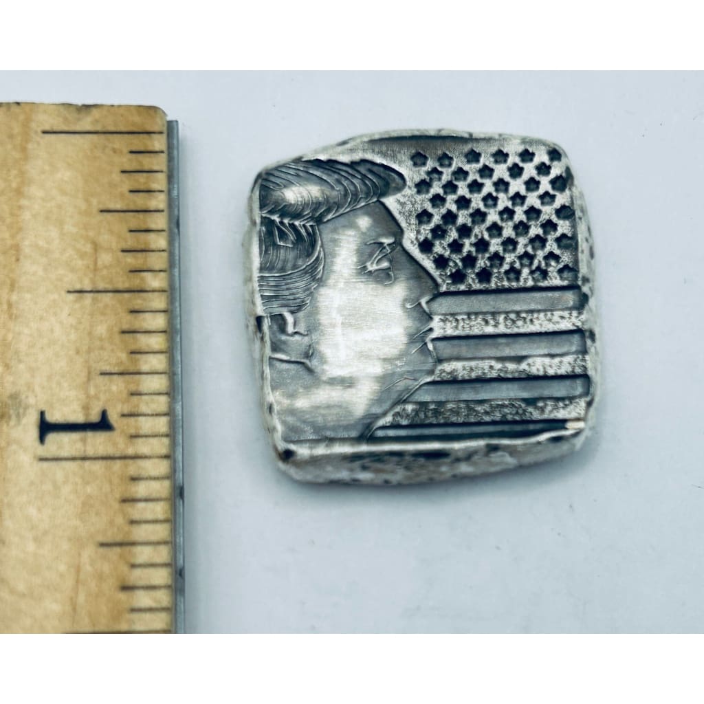 1 Oz.999 FS MK BarZ Salute to Trump Profile Stamped Square.999 Fine Silver