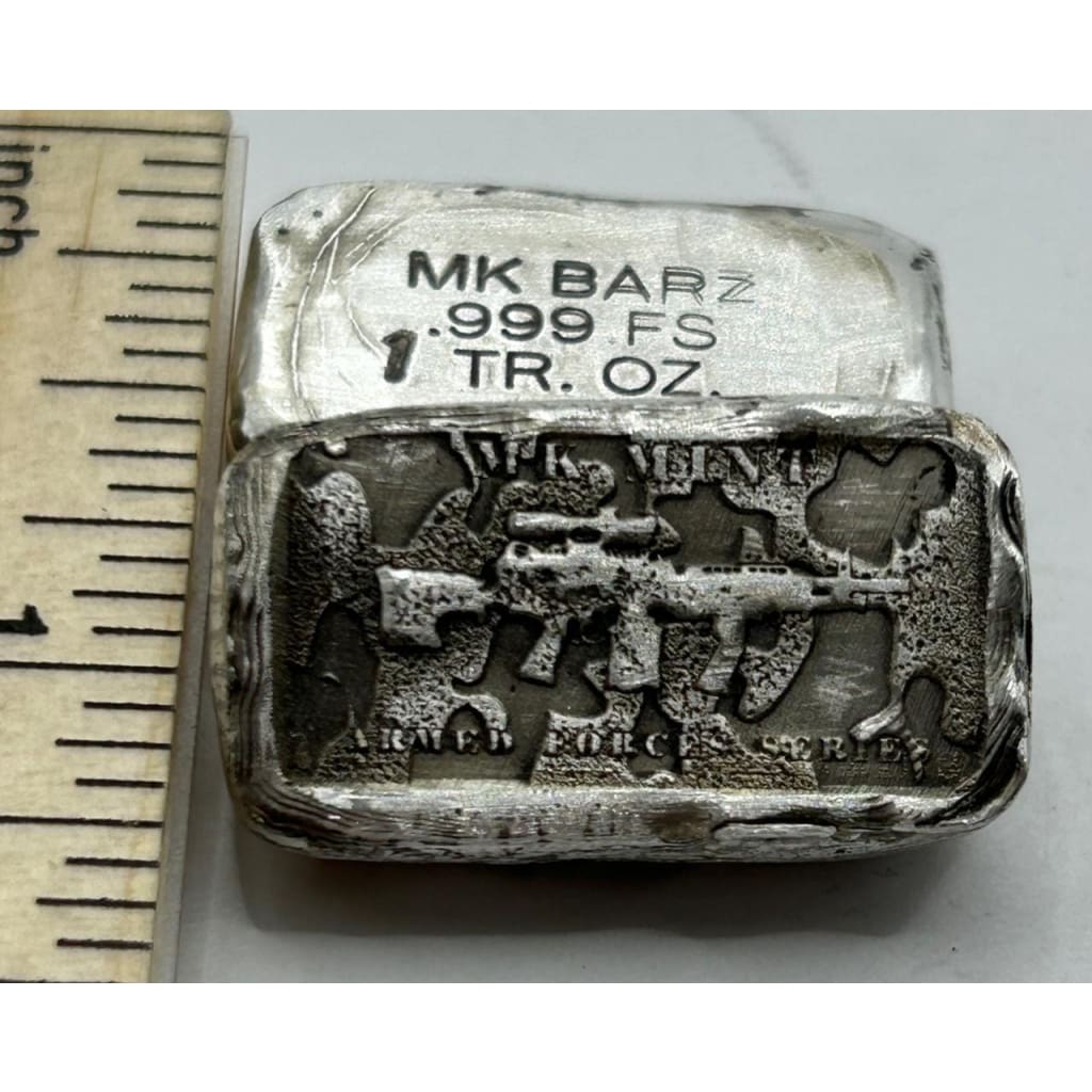 1 Oz MK BarZ AR U.S. Armed Forces Tribute Stamped Mini Bar.999 FS - silver bullion