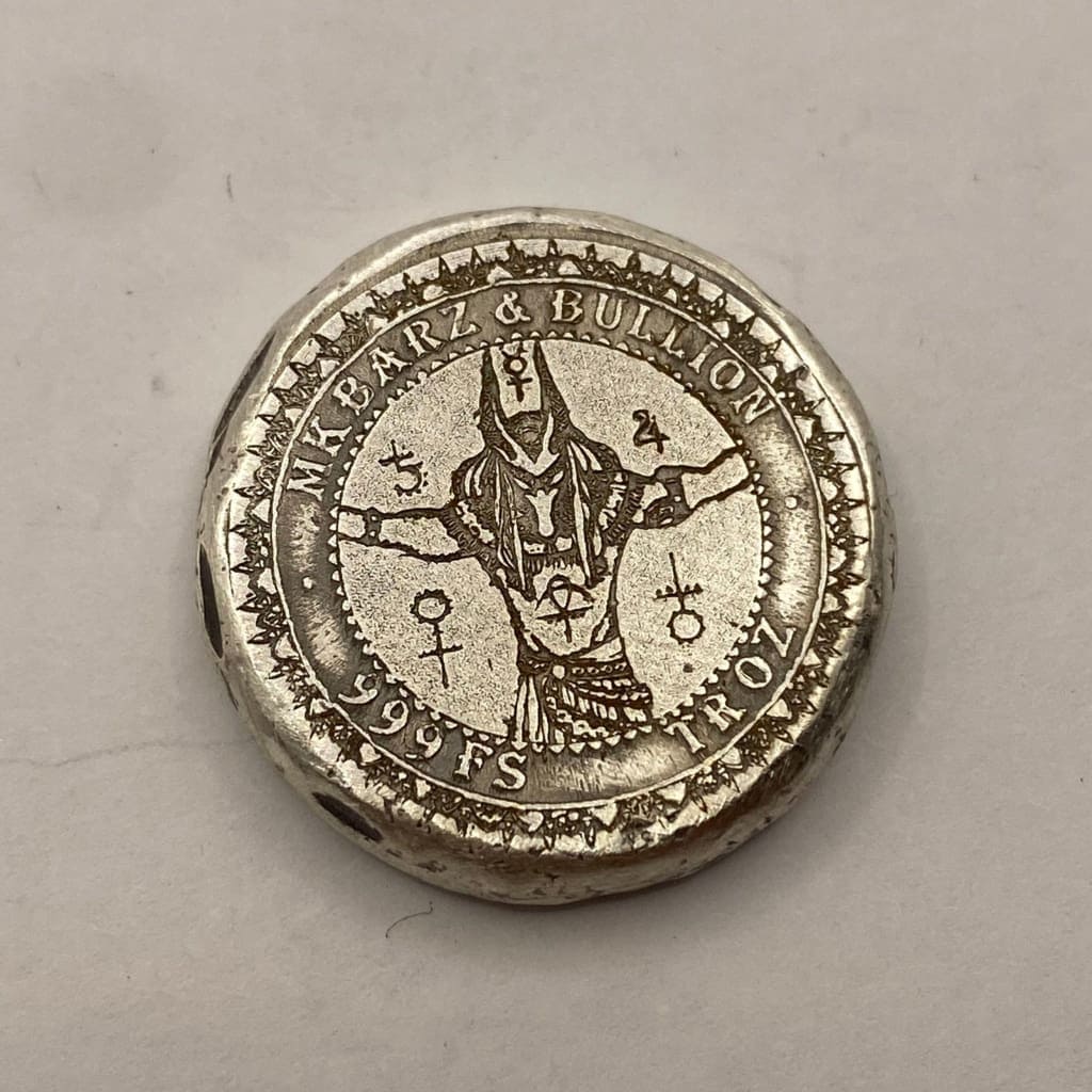 1 ozt MK BarZ Guardian of the Afterlife: Anubis Round Hand Poured Stamped.999 FS