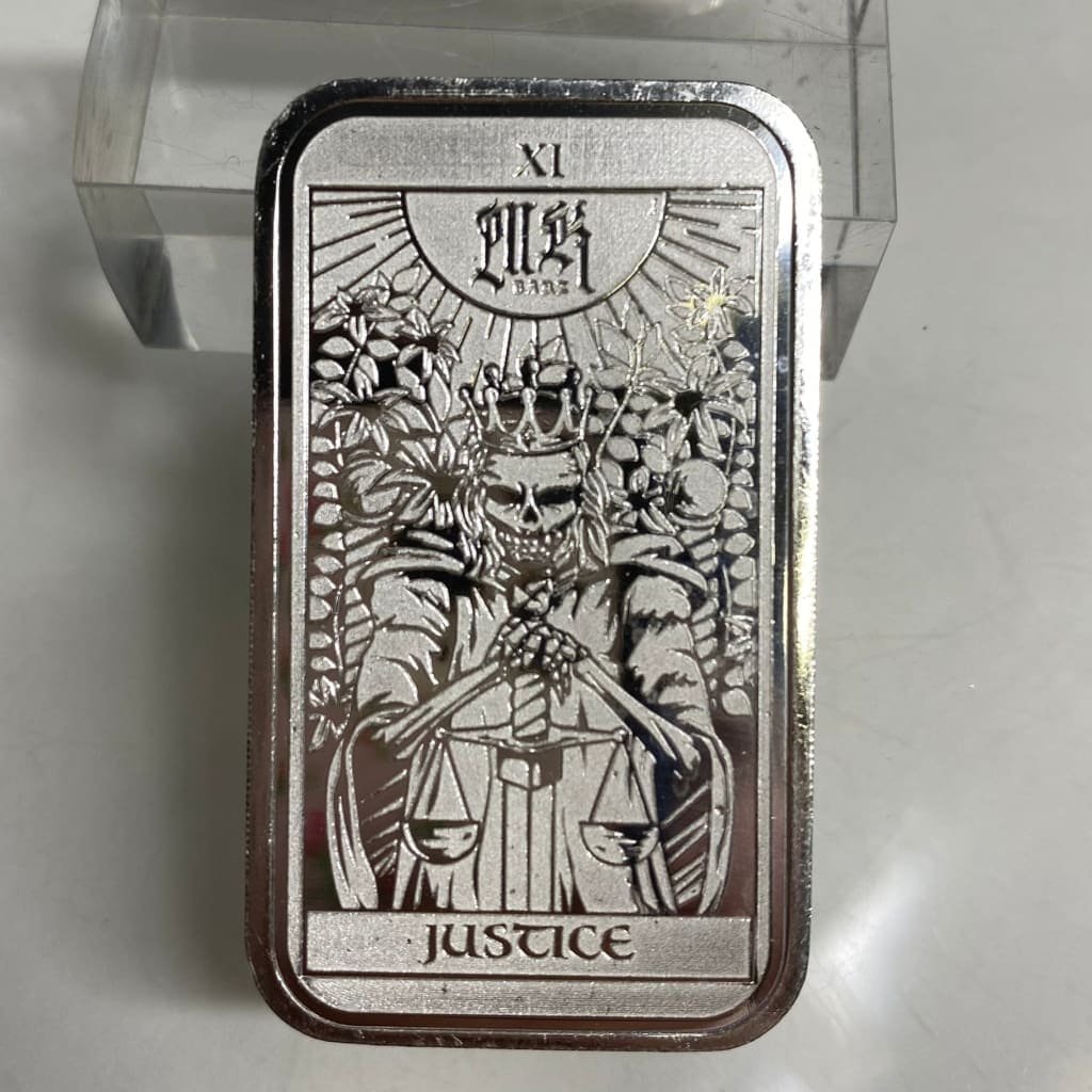 1 Ozt MK BarZ Mint Justice Tarot Card Art Bar.999 FS