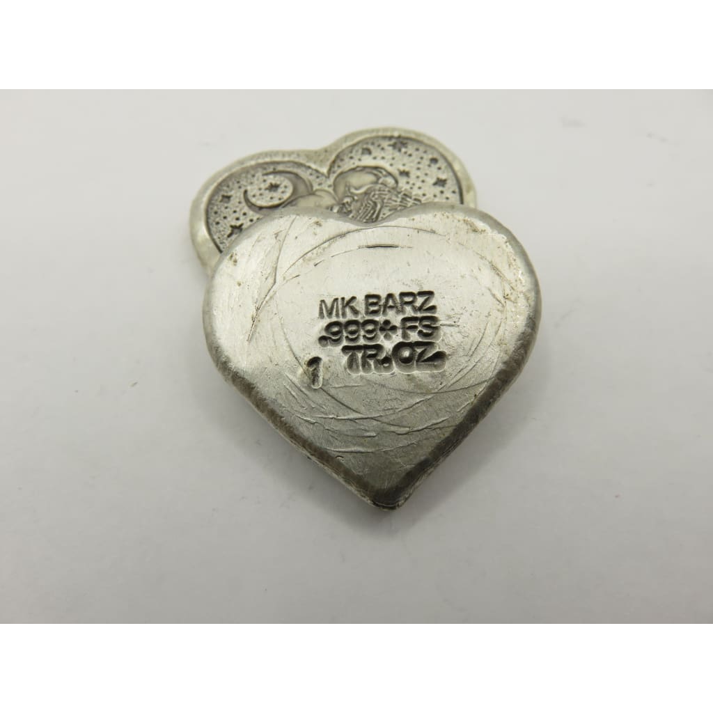 1 Ozt MK BarZ Moonlit Embrace Heart Bar Hand Poured.999 Fine Silver - Silver bullion