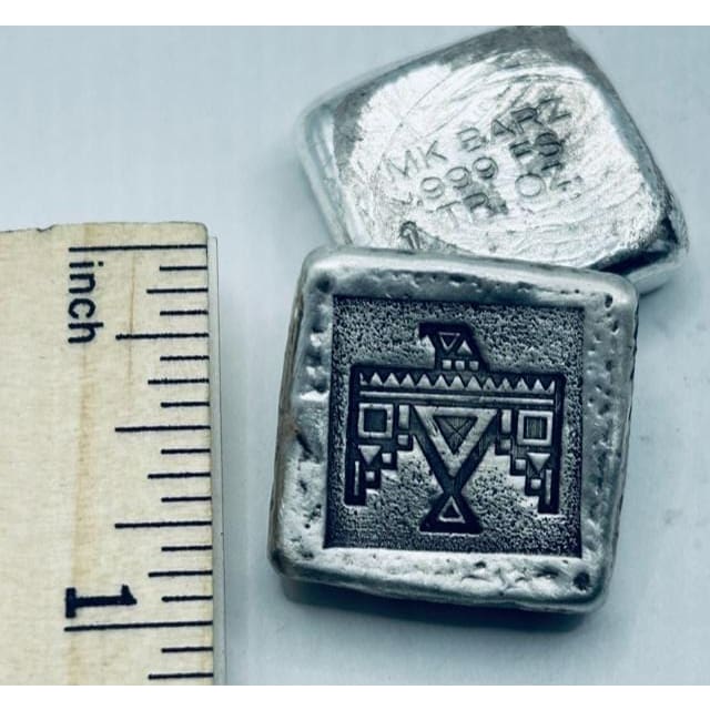 1 Troy Oz MK BarZ Aztec Phoenix Square Stamped.999 FS
