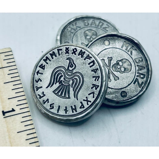 1 Troy Oz MK BarZ Norse Raven Stamped Round.999FS