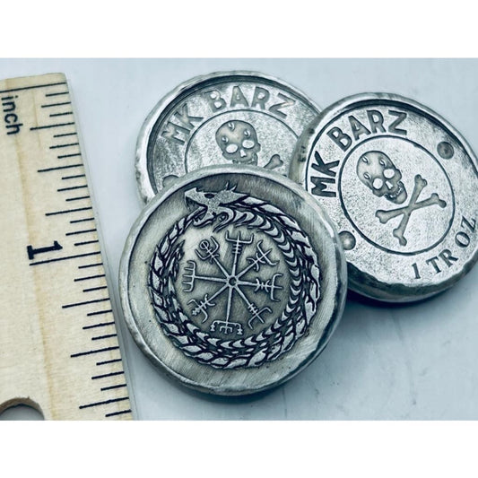 1 Troy Oz MK BarZ Norse Serpant Stamped Round.999FS
