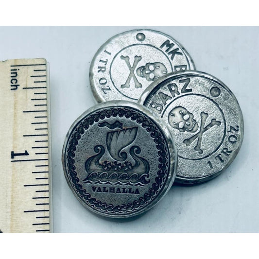 1 Troy Oz MK BarZ Valhalla Viking Ship Stamped Round.999FS