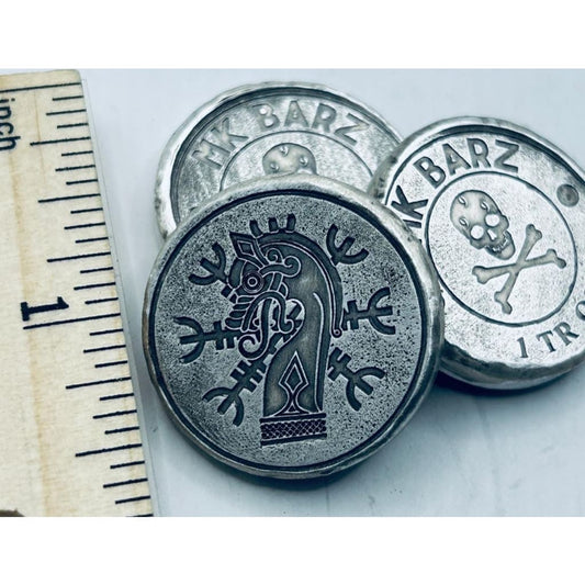 1 Troy Oz MK BarZ Viking Drakkar Stamped Round.999FS
