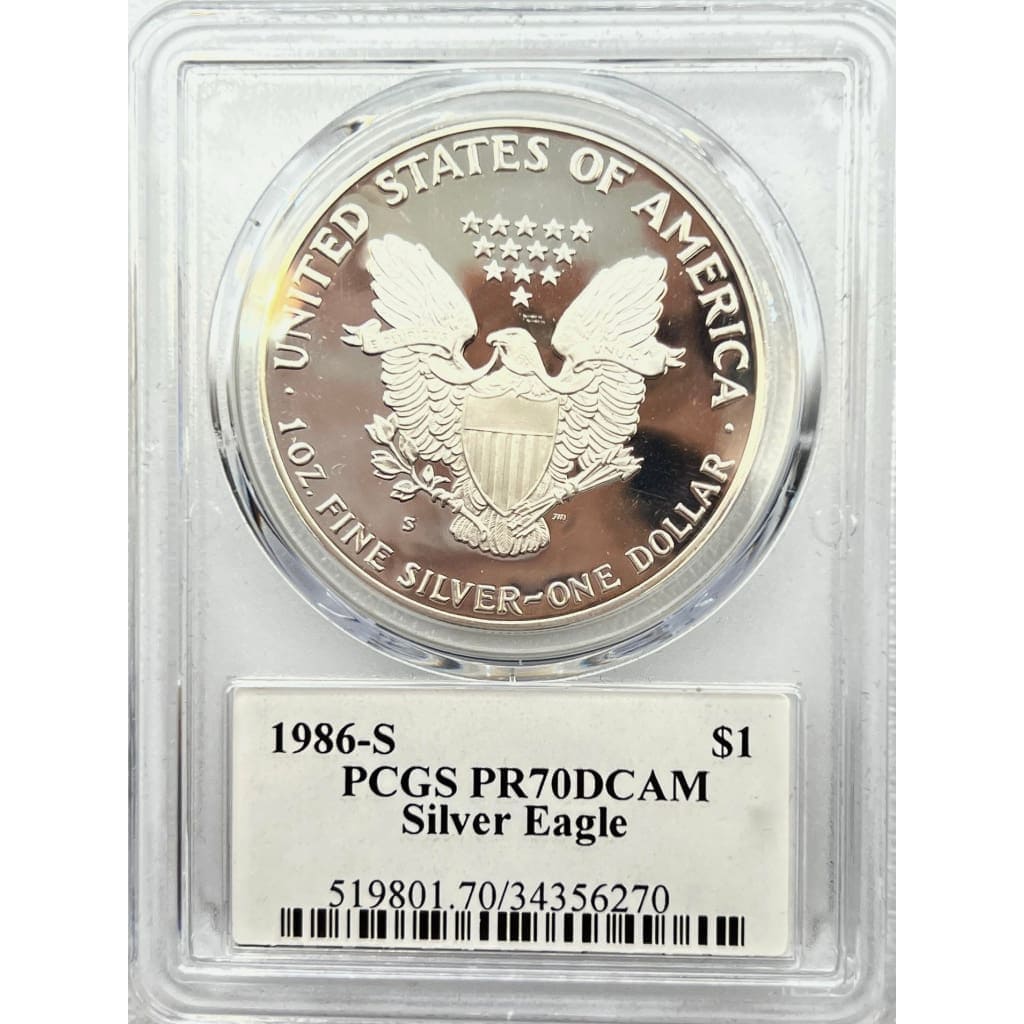1986-S PCGS PR70DCAM SILVER EAGLE DOLLAR