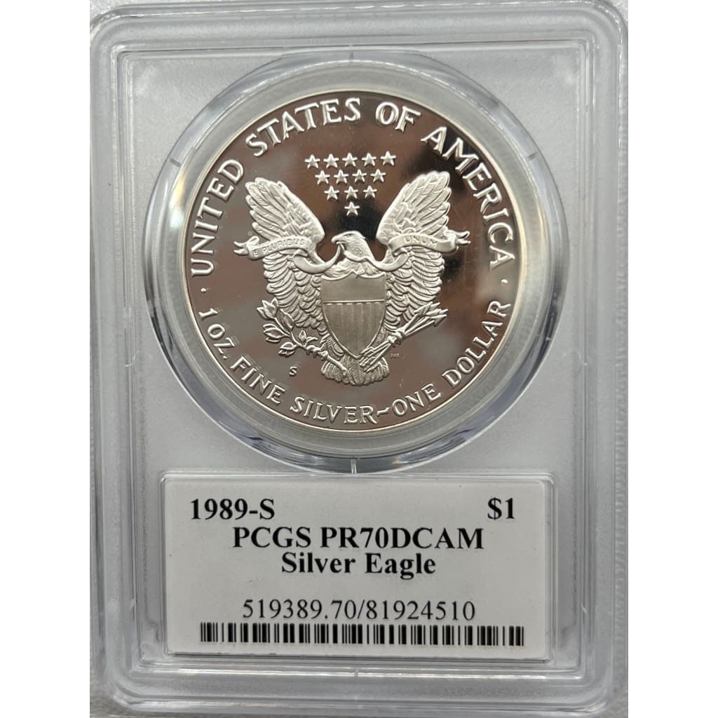 1989-S PCGS PR70DCAM SILVER EAGLE DOLLAR
