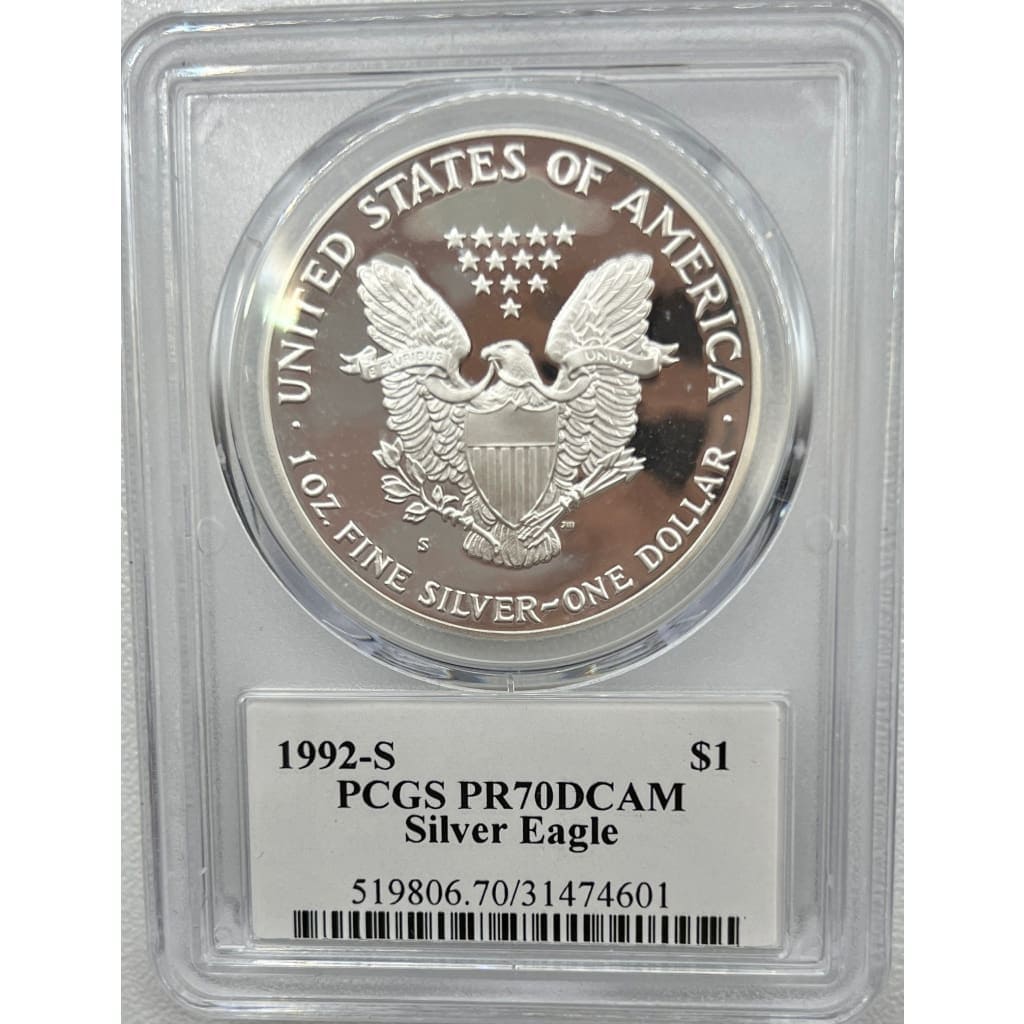 1992-S PCGS PR70DCAM SILVER EAGLE DOLLAR