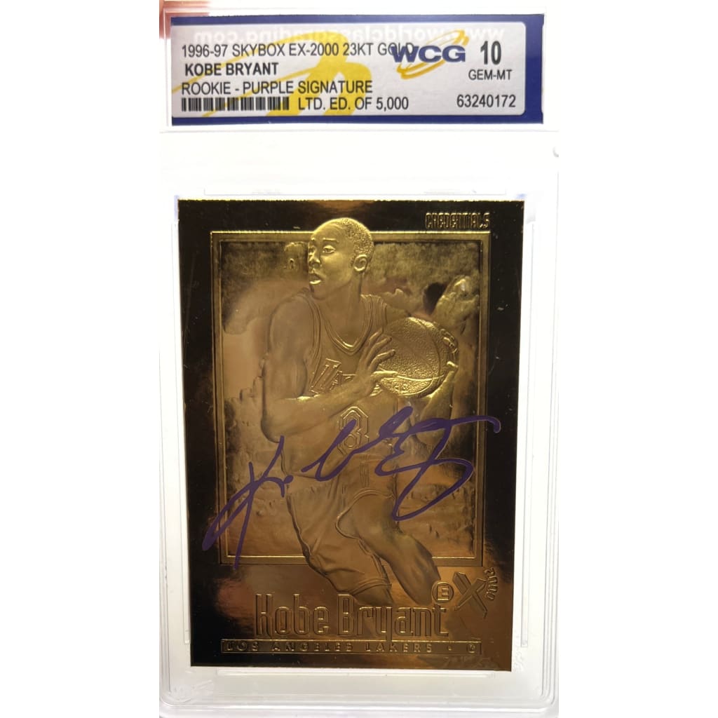 1996-97 SKYBOX EX2000 23KT GOLD KOBE BRYANT ROOKIE PRUPLE SIGNATURE SLABBED