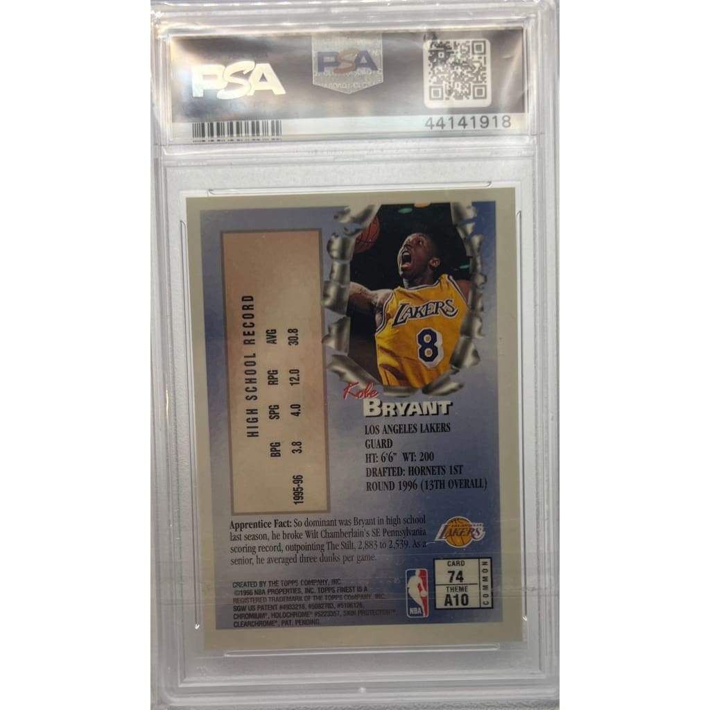 1996 FINEST #74 KOBE BRYANT W COATING MINT 9 SLABBED