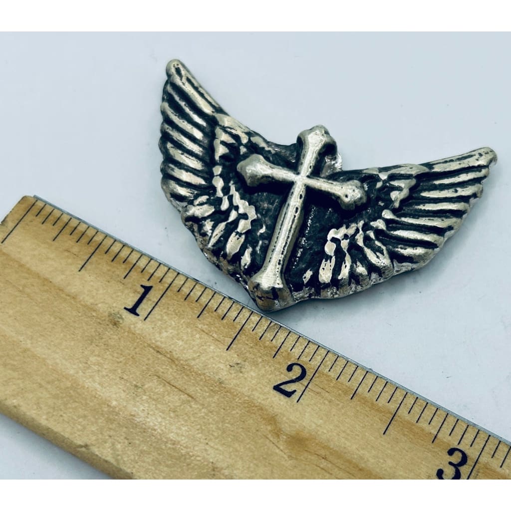 2.5 Troy oz MK BarZ Winged Cross Hand Poured.999 fine silver