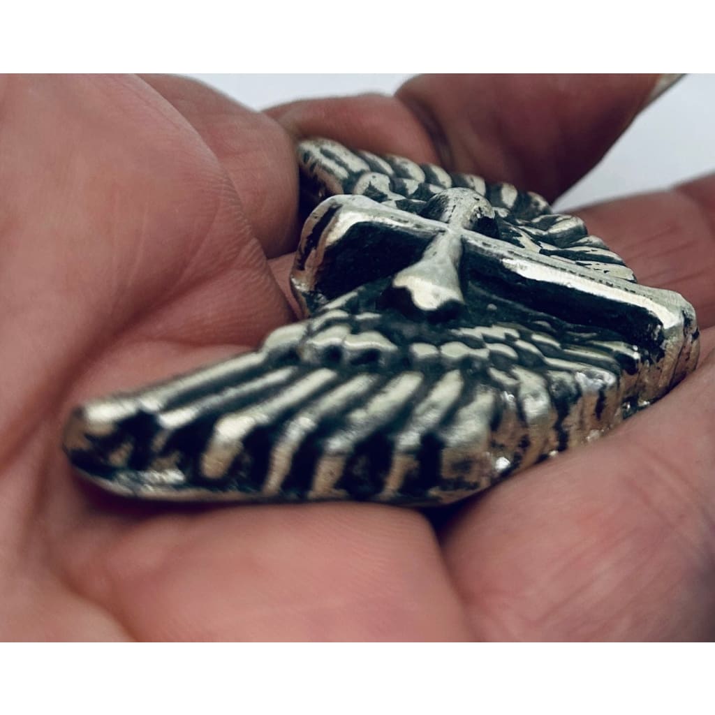 2.5 Troy oz MK BarZ Winged Cross Hand Poured.999 fine silver