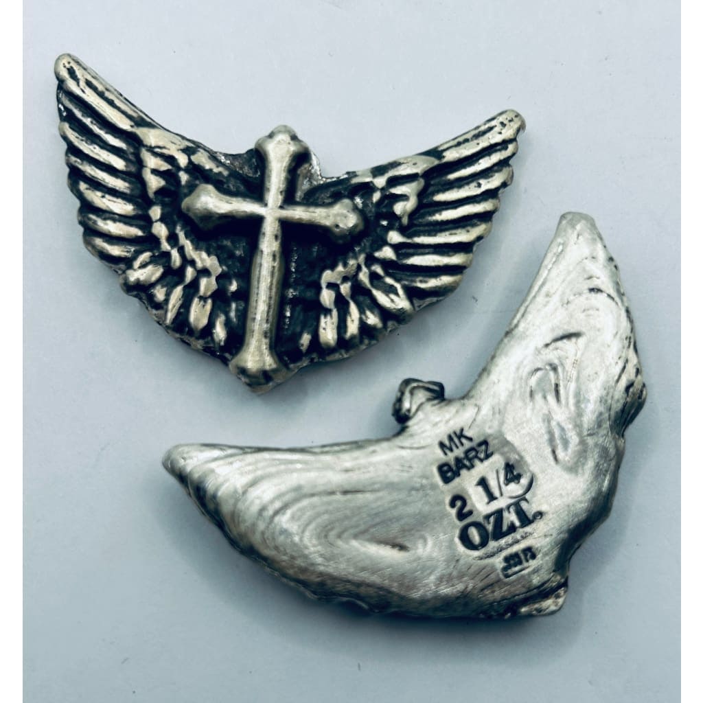2.5 Troy oz MK BarZ Winged Cross Hand Poured.999 fine silver