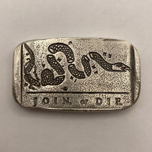 2 oz. Revolution’s Spirit: Join or Die Bar.999 Stamped Bar Hand Poured