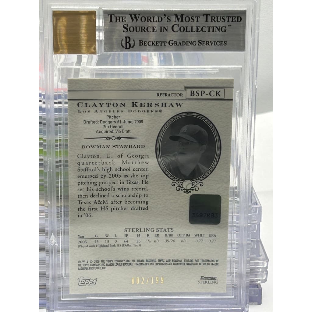 2006 CLAYTON KERSHAW BOWMAN 002/199 PROSPECTS STERLING AUTOGRAPH FRACT 9 MINT BECKETT