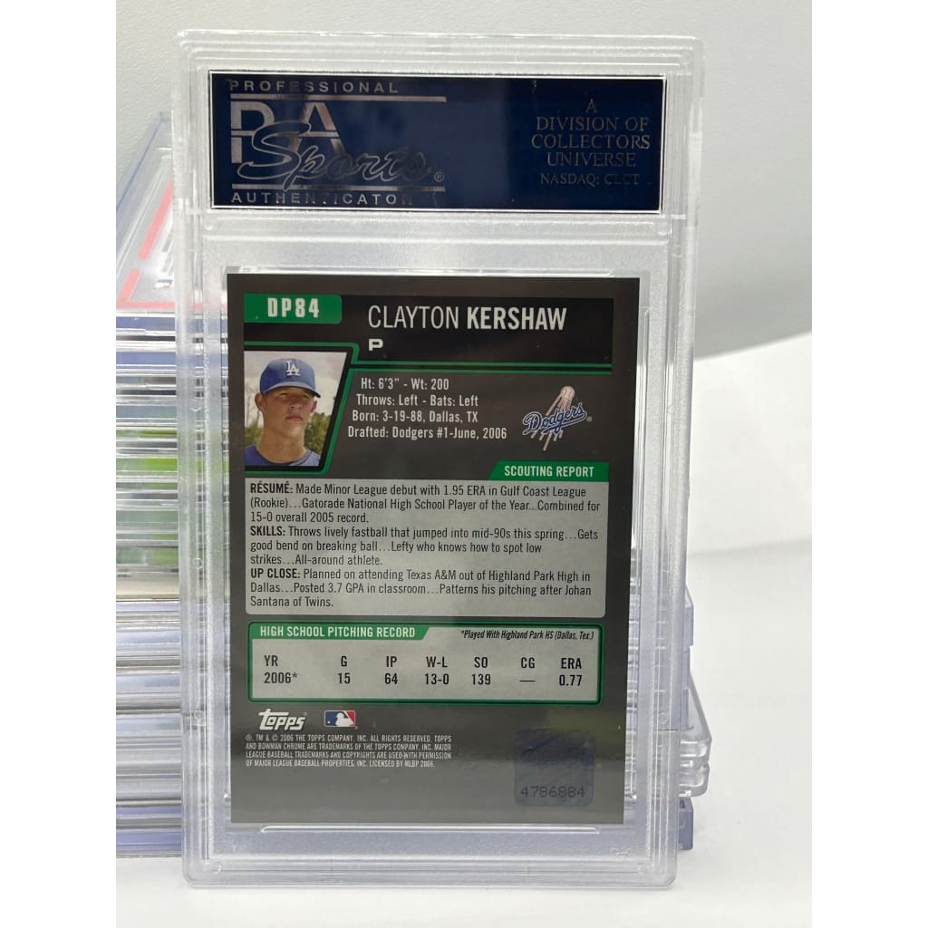 2006 CLAYTON KERSHAW BOWMAN DRAFT PICKS CHROME AUTOGRAPH 10 MINT PSA