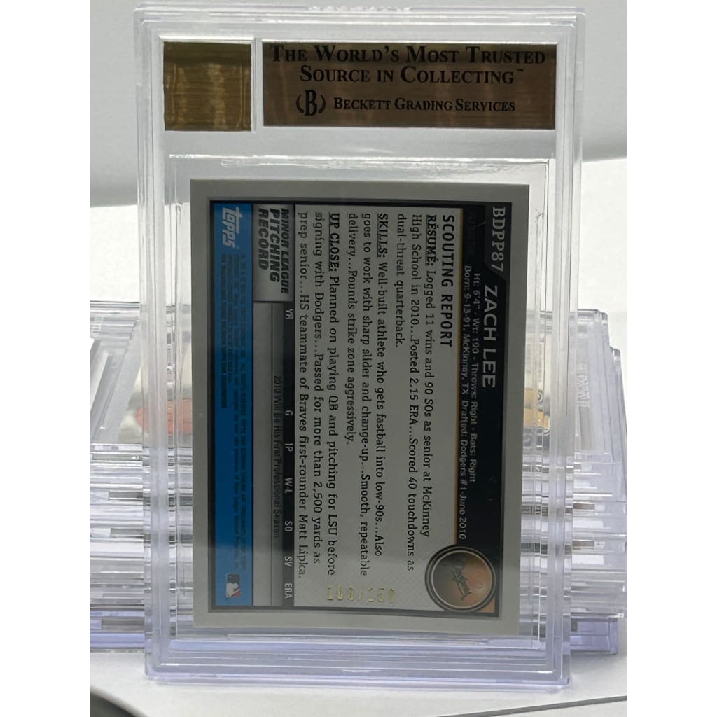 2010 BOWMAN CHROME DRAFT 9.5 #ZACK LEE #106/150 PROSPECT AUTOGRAPHED SLABBED