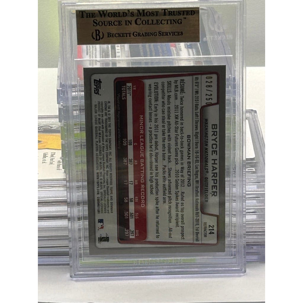 **2012 BRYCE HARPER BOWMAN 028/250 CHROME BLUE FRACT 9.5 MINT BECKETT