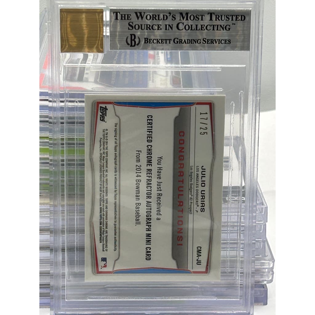 2014 JULIO URIAS BOWMAN 17/25CHROME MINI AUTOGRAPH GOLD-FRACT 9 MINT BECKETT