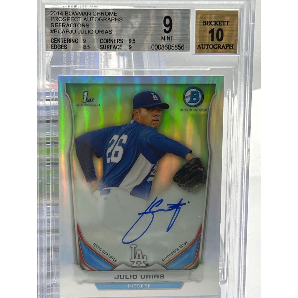 2014 JULIO URIAS BOWMAN 324/500 PROSPECT CHROME AUTOGRAPH FRACT 9 MINT BECKETT