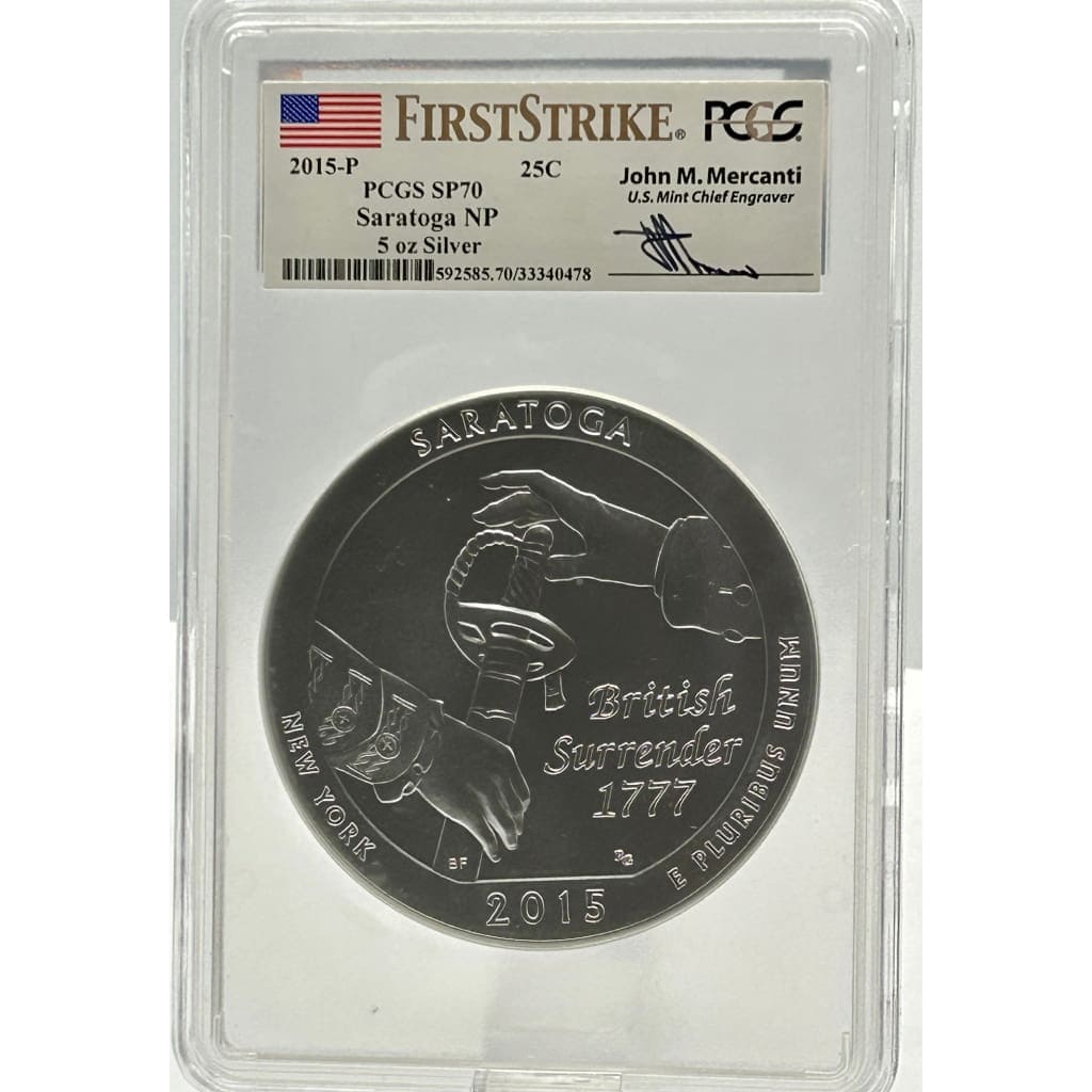 2015-P SARATOGA NP PCGS SP70 25C 5 OZ SILVER