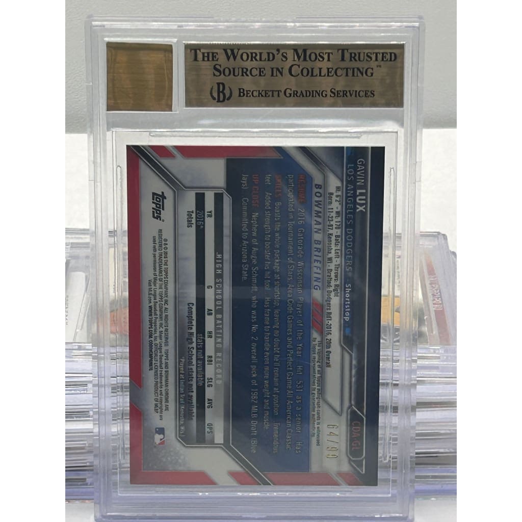 2016 BOWMAN CHROME DRAFT GAVIN LUX 64/99 AUTOGRAPHS 9.5 SLABBED