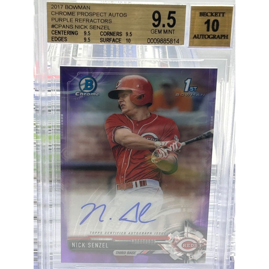 2017 NICK SENZEL BOWMAN CHROME PROSPECT PURPLE REFRACT. AUTOGRAPHED MINT 9.5