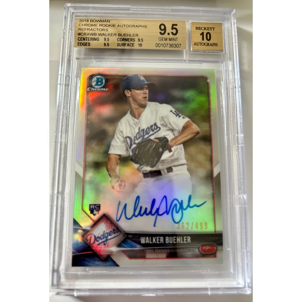2018 WALKER BUEHLER 362/499 BOWMAN CHROME #CRAWB DRAFT ROOKIE REF. AUTO. SLABBED MINT 9.5 BECKETT