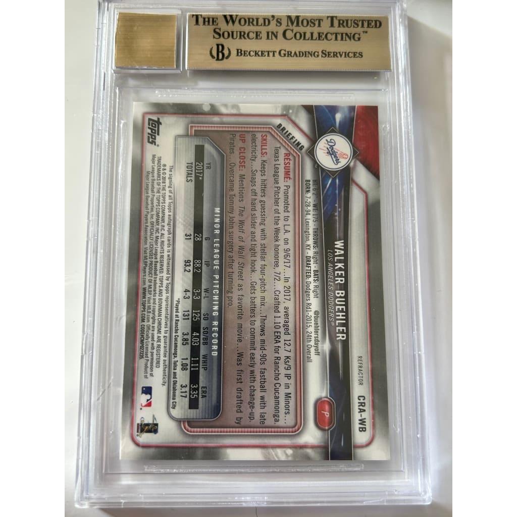 2018 WALKER BUEHLER 362/499 BOWMAN CHROME #CRAWB DRAFT ROOKIE REF. AUTO. SLABBED MINT 9.5 BECKETT