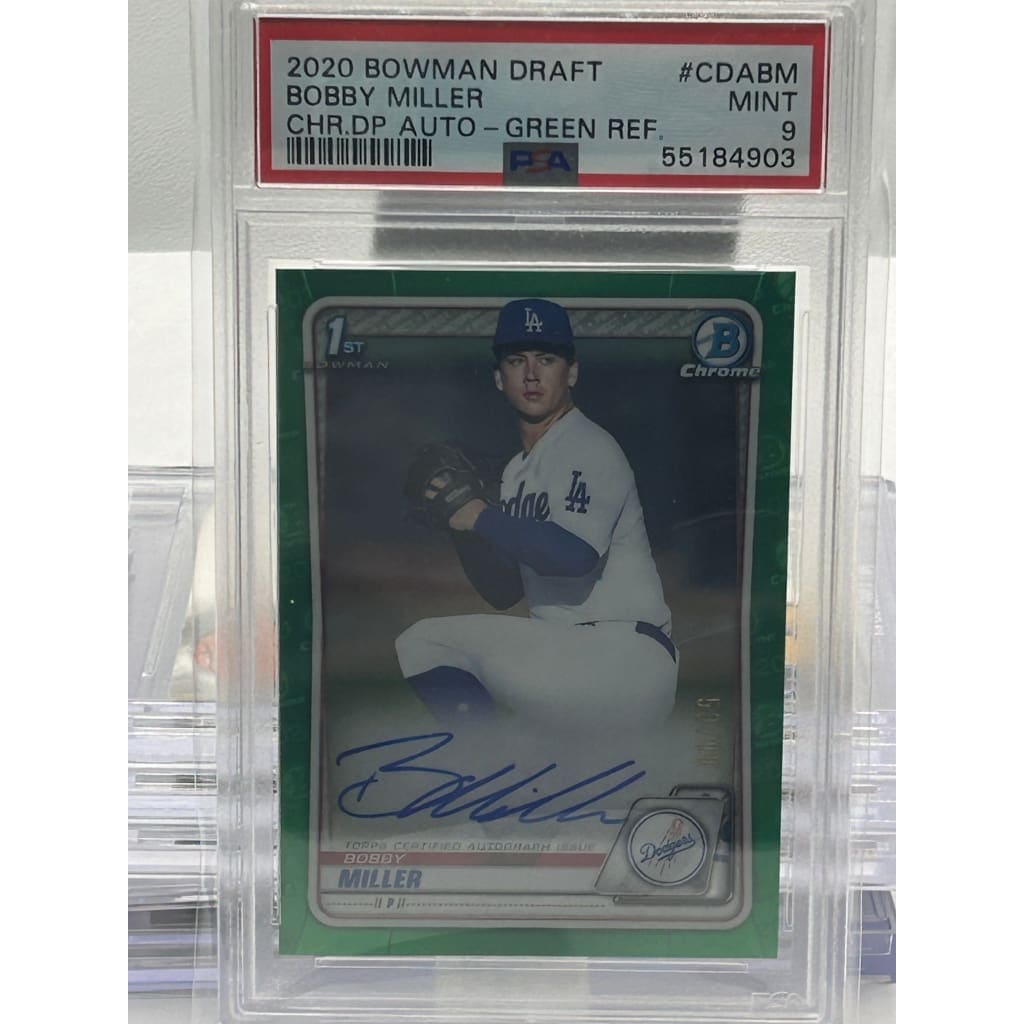 2020 BOWMAN BOBBY MILLER DRAFT 53/99 MINT 9 GREEN REFRACT AUTOGRAPHED PSA