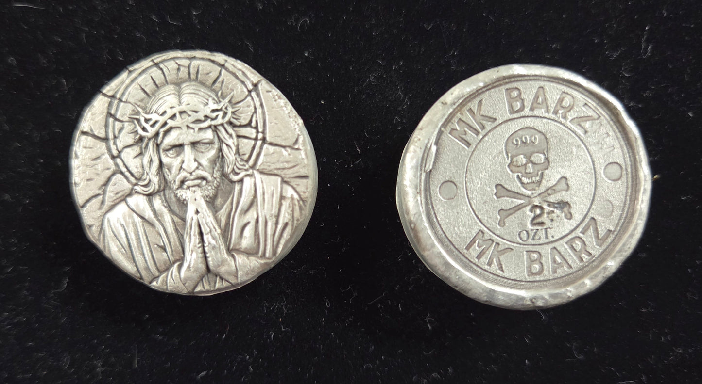 2 ozt Crown of Thorns .999 FS Hand Poured - MK BARZ AND BULLION
