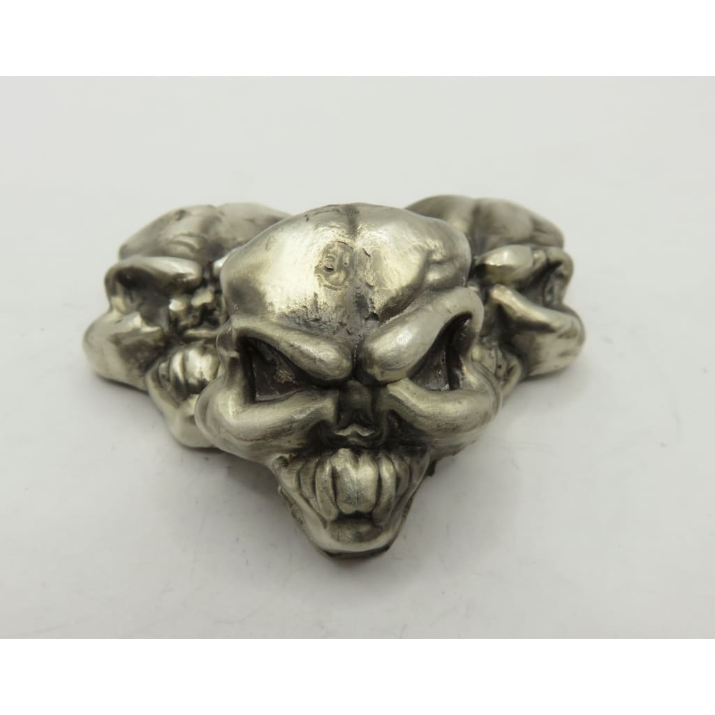 3 Oz MK BarZ Menacing Skull.999 Fine Silver Skull