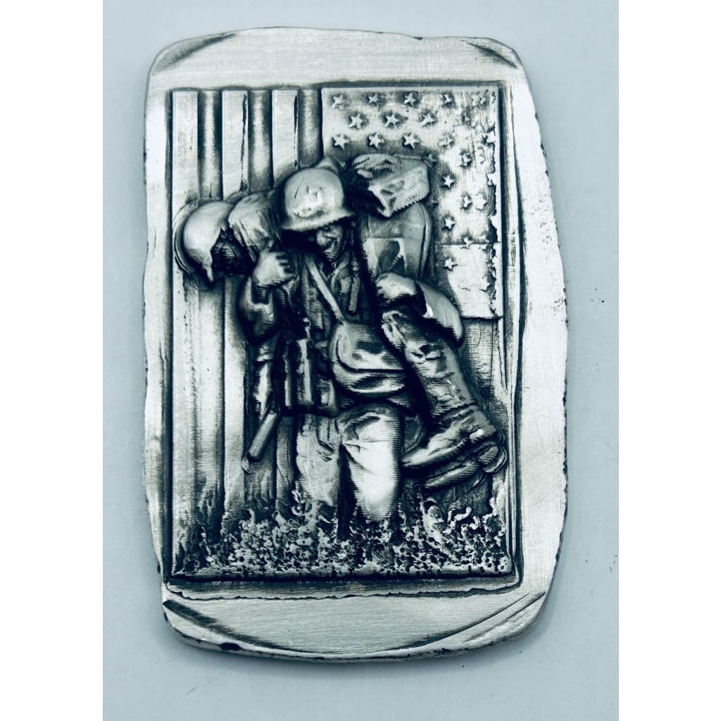 3 Oz MK BarZ No Troop Left Behind Soldier Tribute Stamped Bar.999 Fine Silver