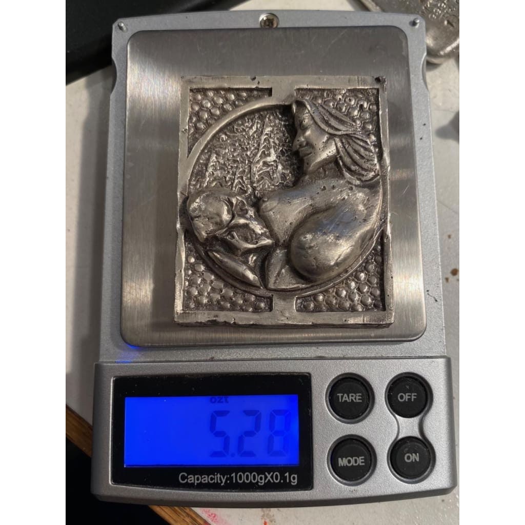 @5.28 Oz MK BarZ "Skelton Mommy Issues" 2D Framed Sand Cast Picture .999 FS by Heber - MK BARZ AND BULLION