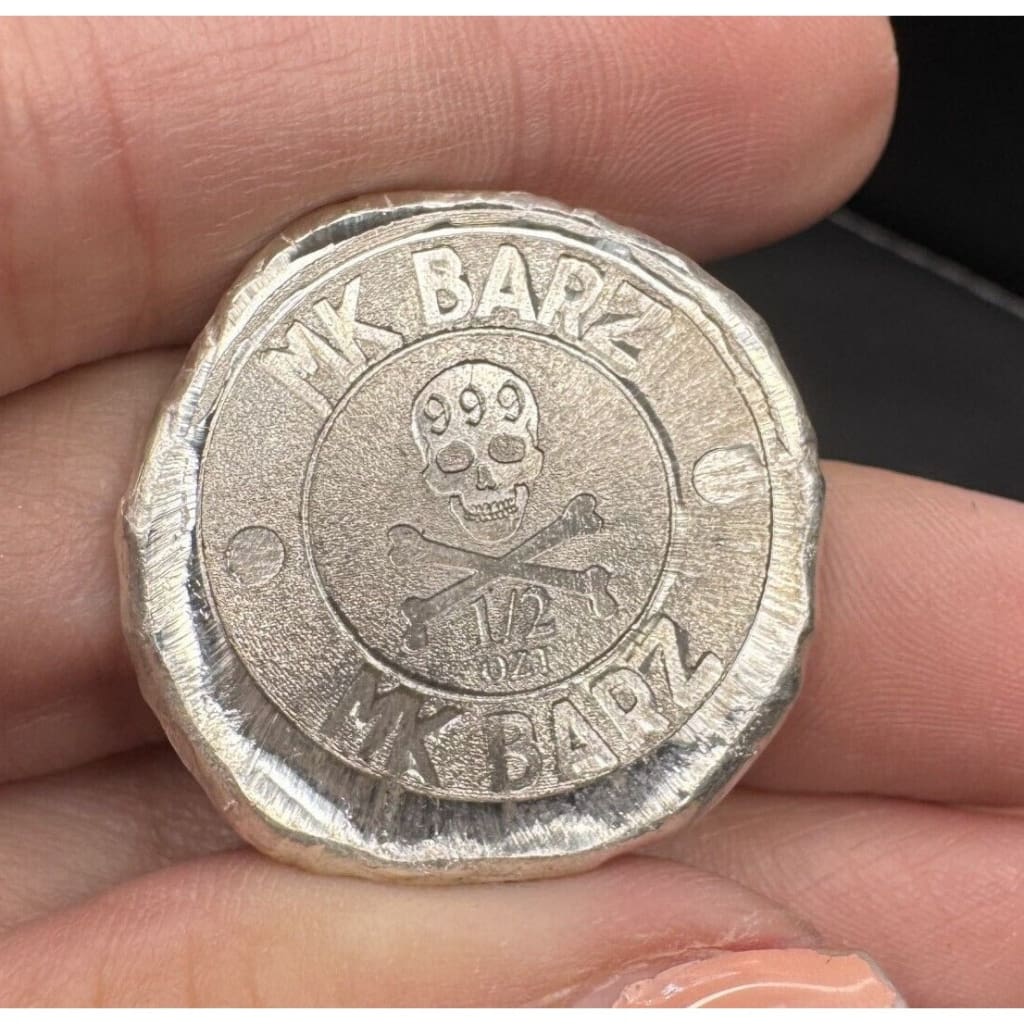 .5 oz MK BarZ Aztec Sun God Shiny Stamped Fractional.999 FS