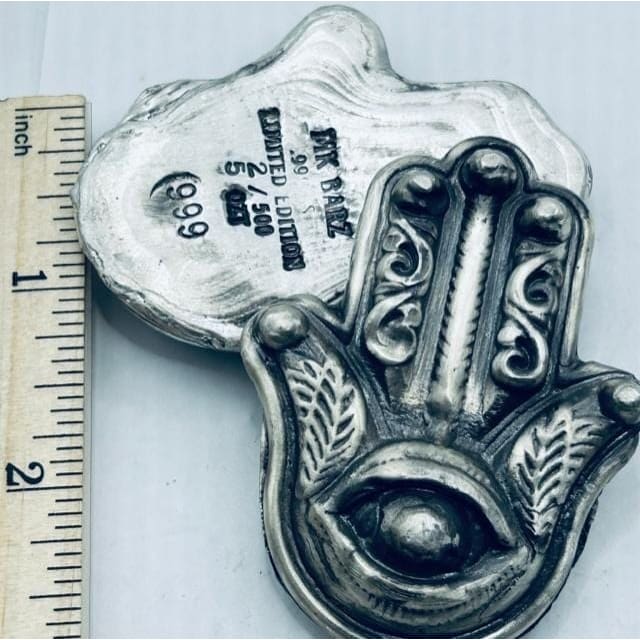 5 Troy Oz MK BarZ Beautiful Hamsa LTD Hand Poured.999 Fine Silver