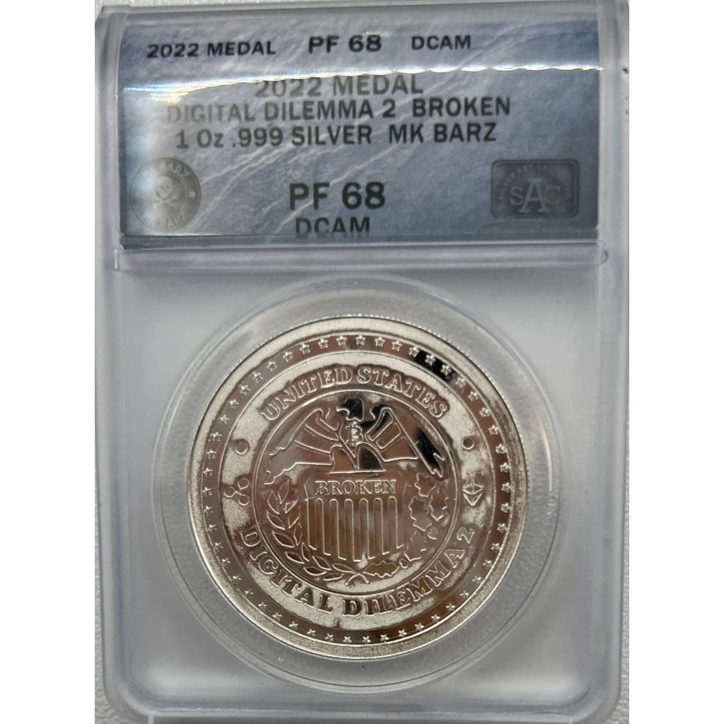 2022 MEDAL DIGITAL DILEMMA 2 BROKEN PF 68 DCAM 1 OZ.999 MK BARZ