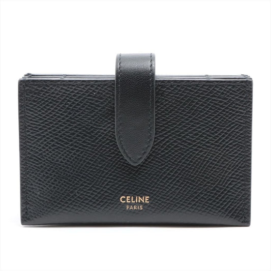 Celine Concertina Card Holder in Black Grained Leather - black / leather / card holder