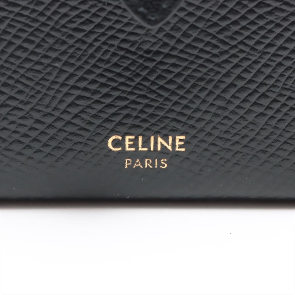 Celine Concertina Card Holder in Black Grained Leather - black / leather / card holder