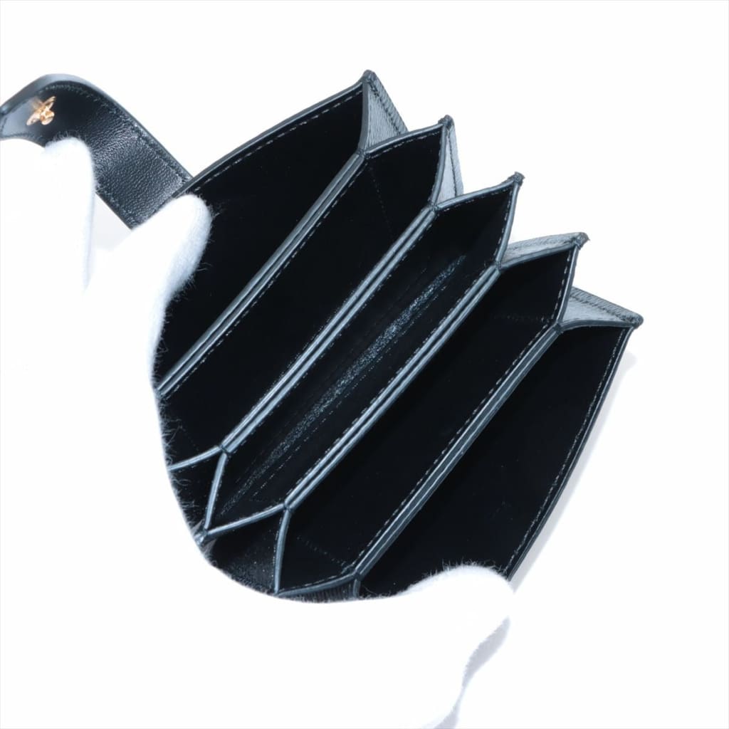 Celine Concertina Card Holder in Black Grained Leather - black / leather / card holder