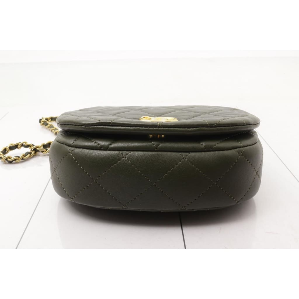 Chanel Khaki Green Quilted Calfskin Leather Mini Coco Mail Clutch with Chain Bag - Green / leather / clutch