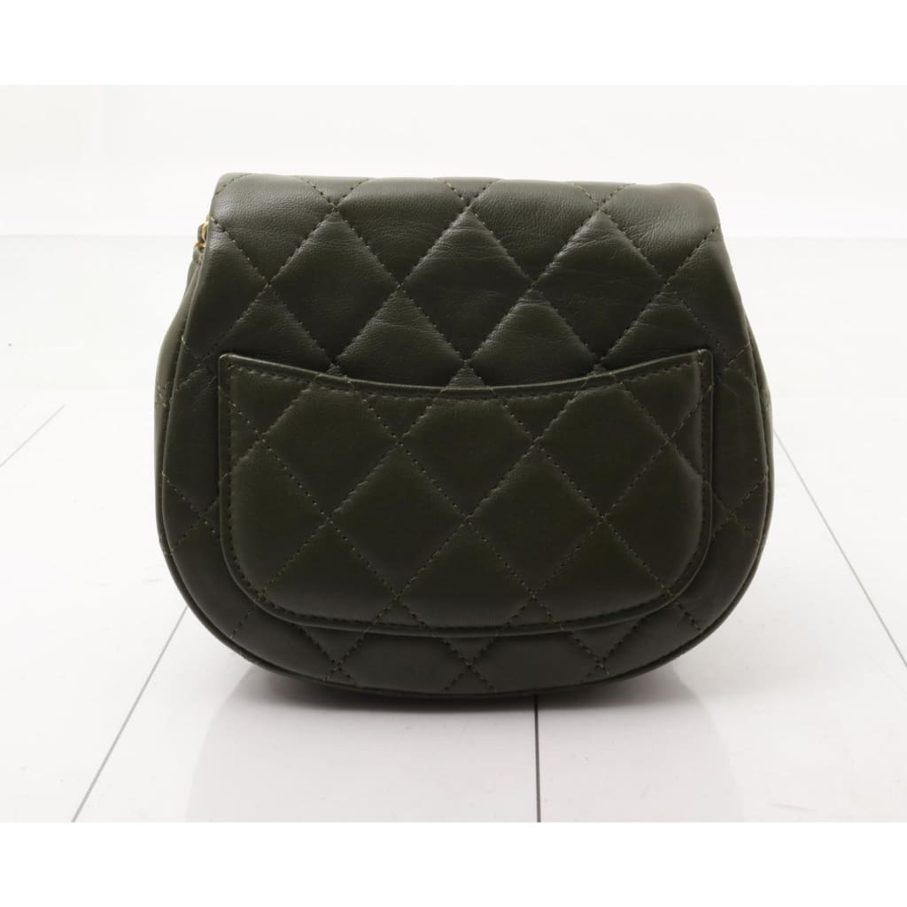 Chanel Khaki Green Quilted Calfskin Leather Mini Coco Mail Clutch with Chain Bag - Green / leather / clutch