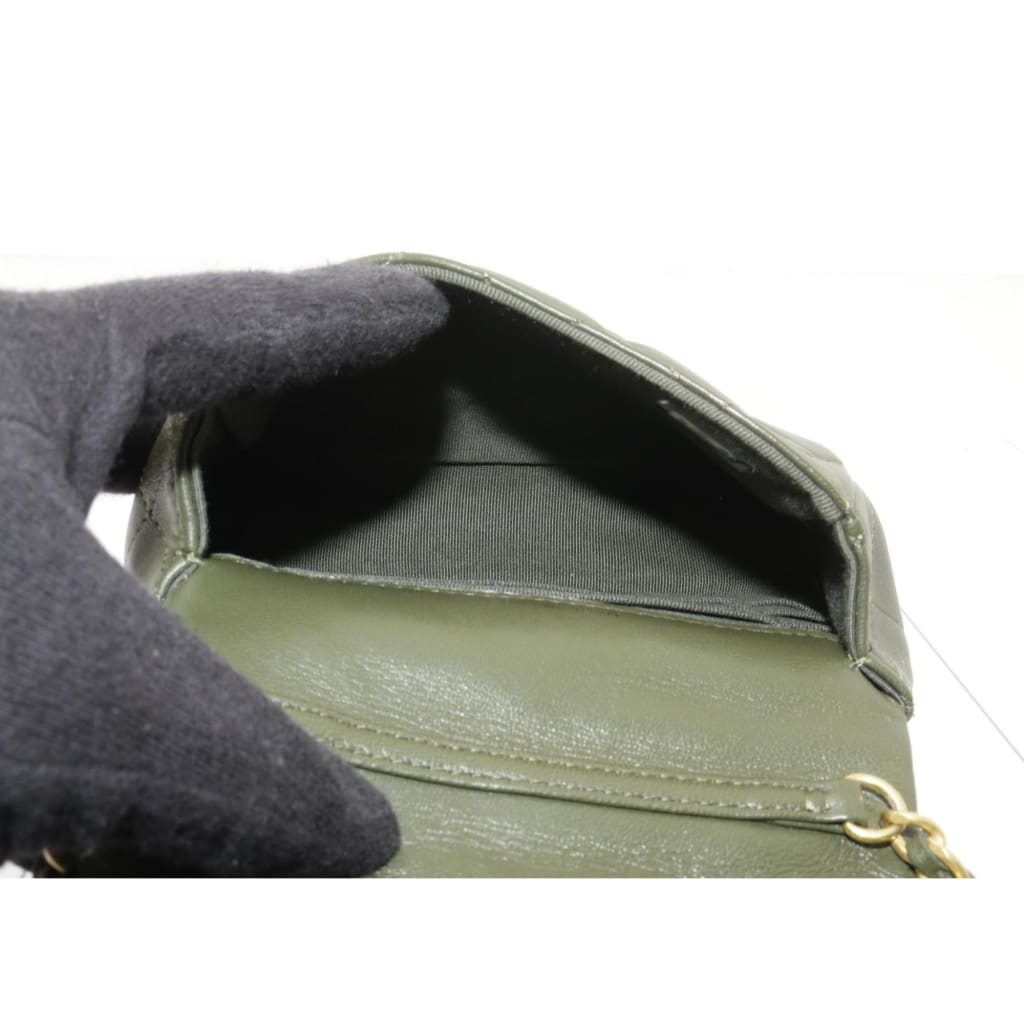 Chanel Khaki Green Quilted Calfskin Leather Mini Coco Mail Clutch with Chain Bag - Green / leather / clutch