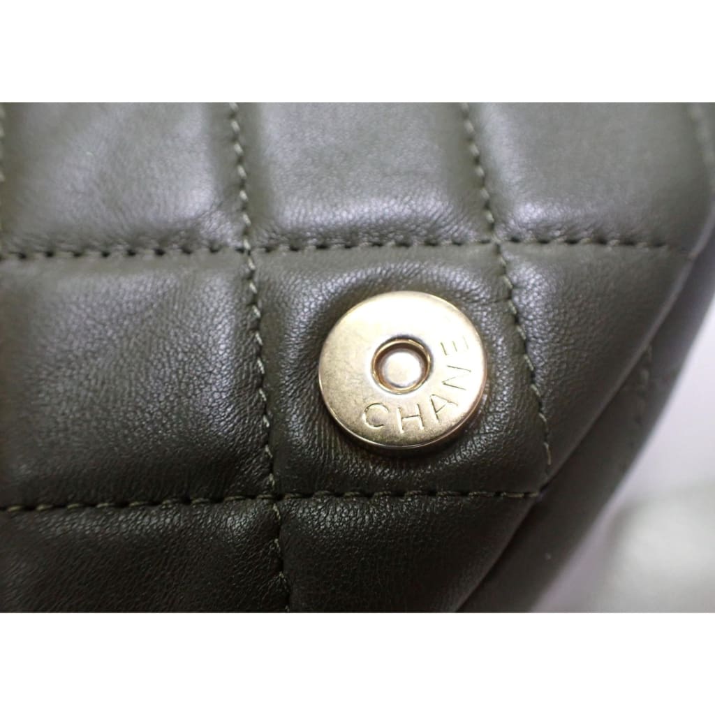 Chanel Khaki Green Quilted Calfskin Leather Mini Coco Mail Clutch with Chain Bag - Green / leather / clutch