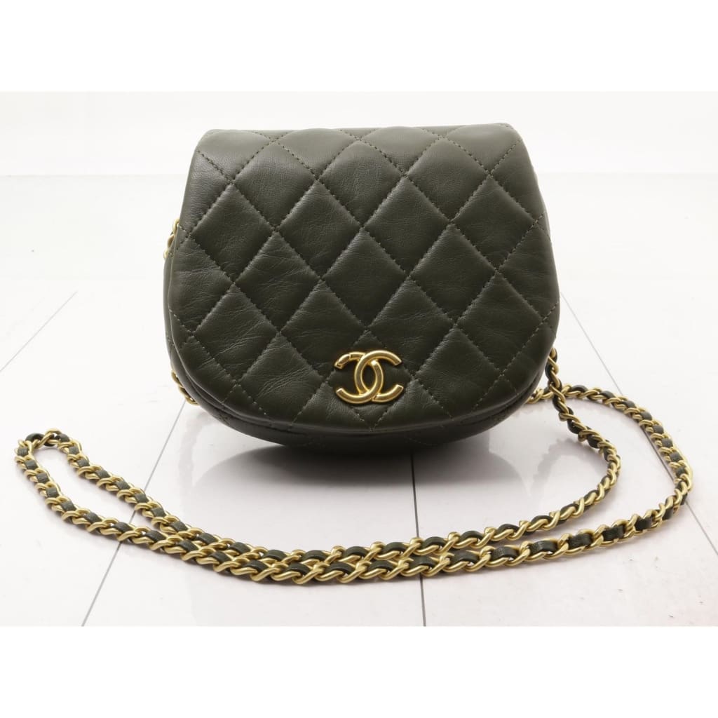 Chanel Khaki Green Quilted Calfskin Leather Mini Coco Mail Clutch with Chain Bag - Green / leather / clutch