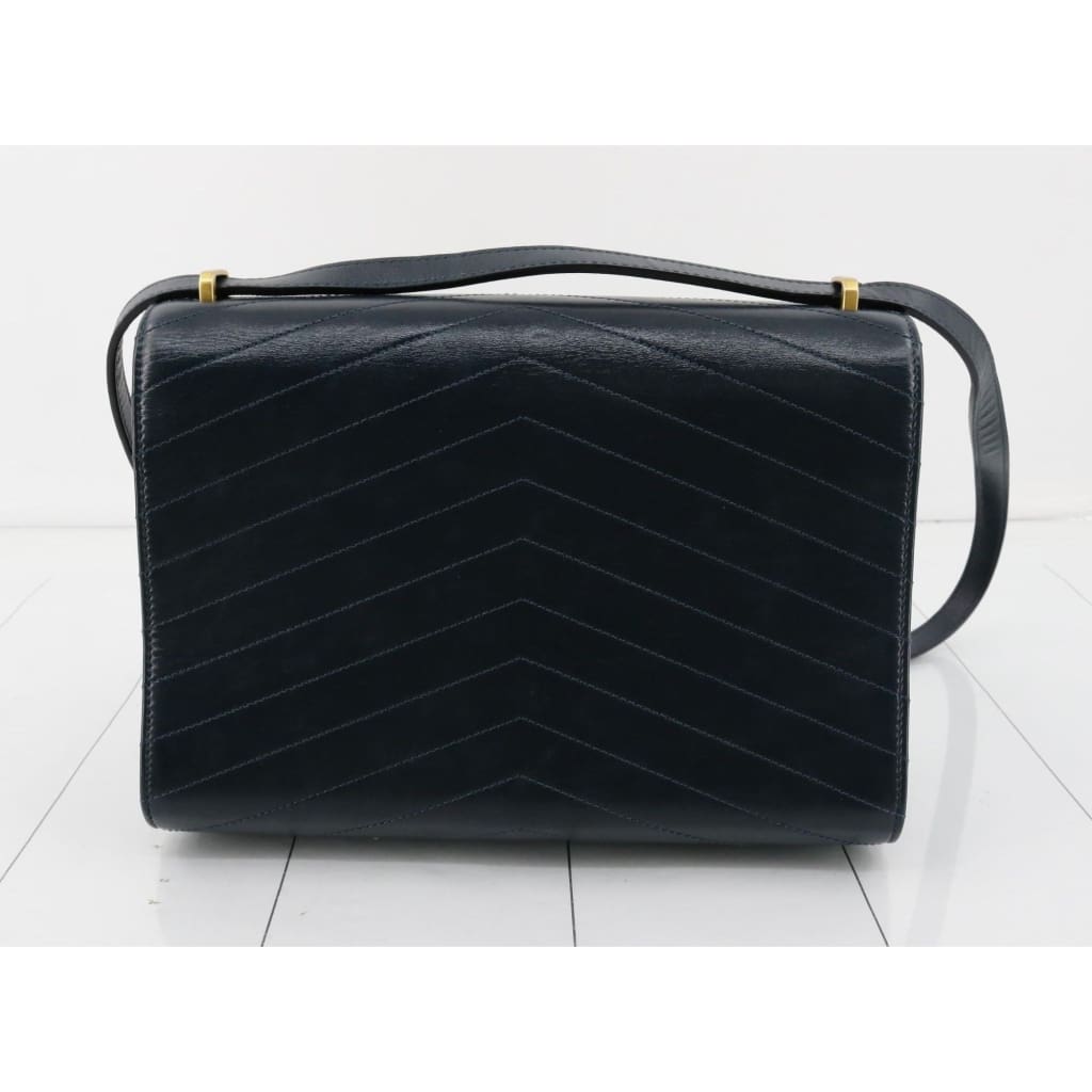 Chanel Medal Envelope Flap Bag Chevron Calfskin Blue Bag - blue / leather / bag